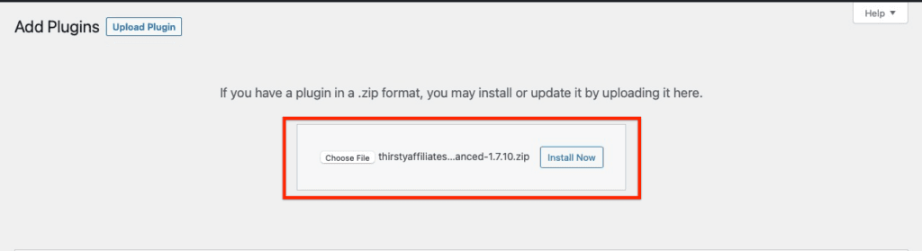 Laden Sie die ThirstyAffiliates-Zip-Datei als neues WordPress-Plugin hoch