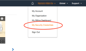 AWS console security credentials link