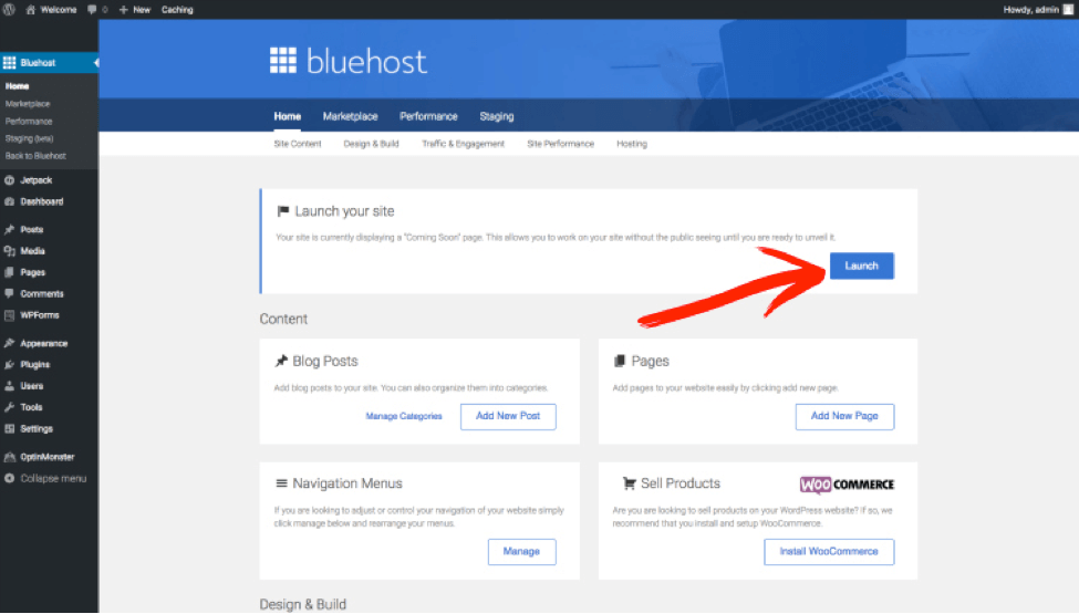 bluehost launch website