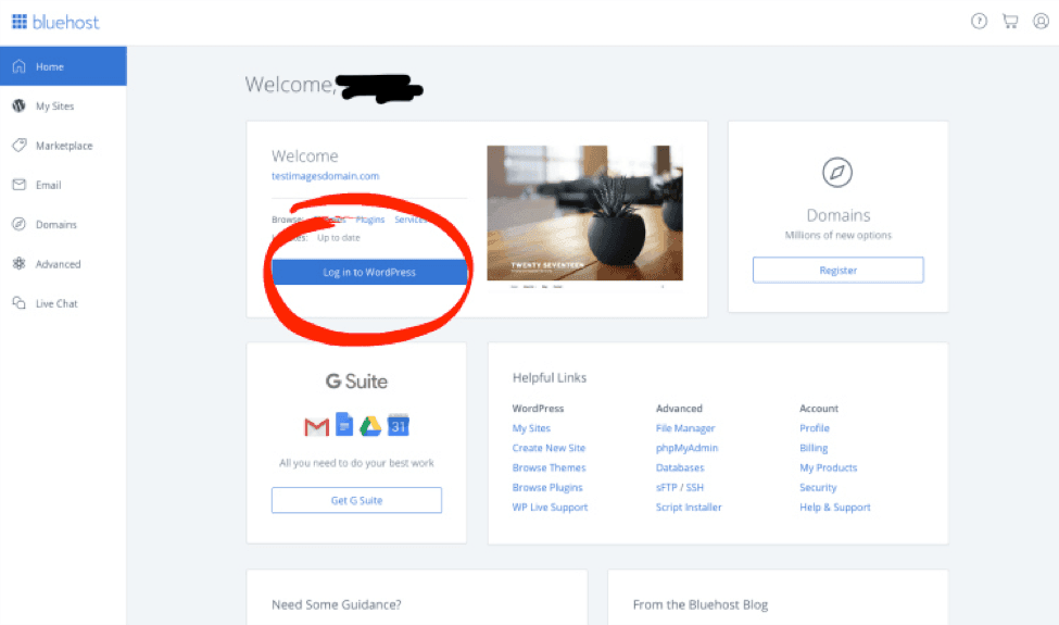 login to wordpress from bluehost