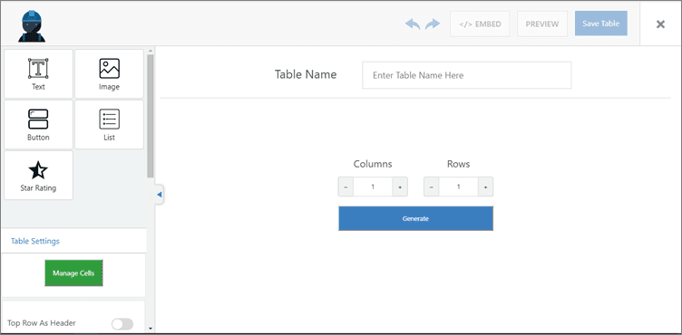 Drag and drop WordPress table builder