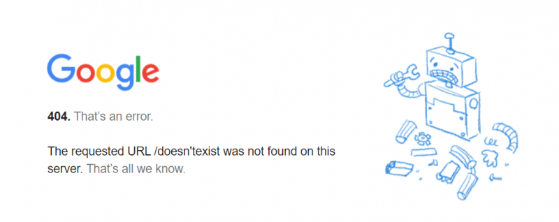 Un message d'erreur 404 de Google.