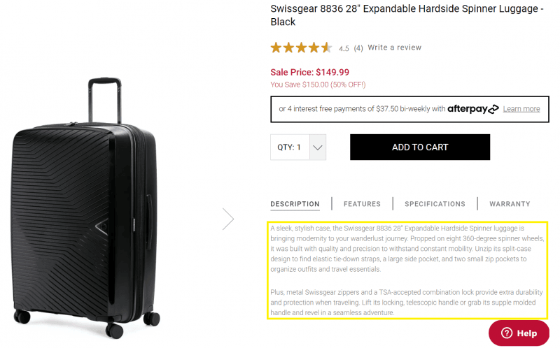 Un exemple de copywriting illustré par la description d'un produit de type valise.