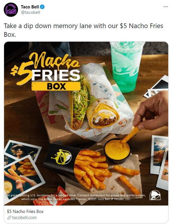 An example of a tweet by Taco Bell displaying copywriting techniques.