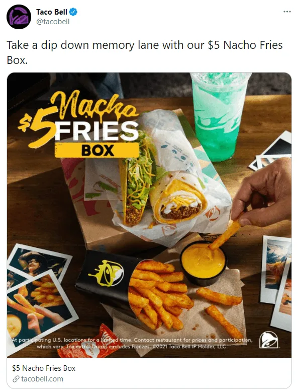 Um exemplo de um tweet da Taco Bell que mostra técnicas de redação.