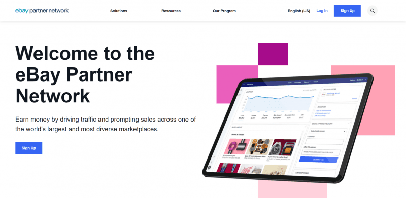 The eBay Partner Network home page.