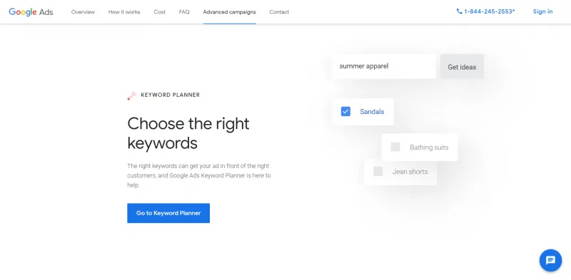 Die Homepage für den Google Keyword Planner hilft bei der Optimierung eines Url-Slugs