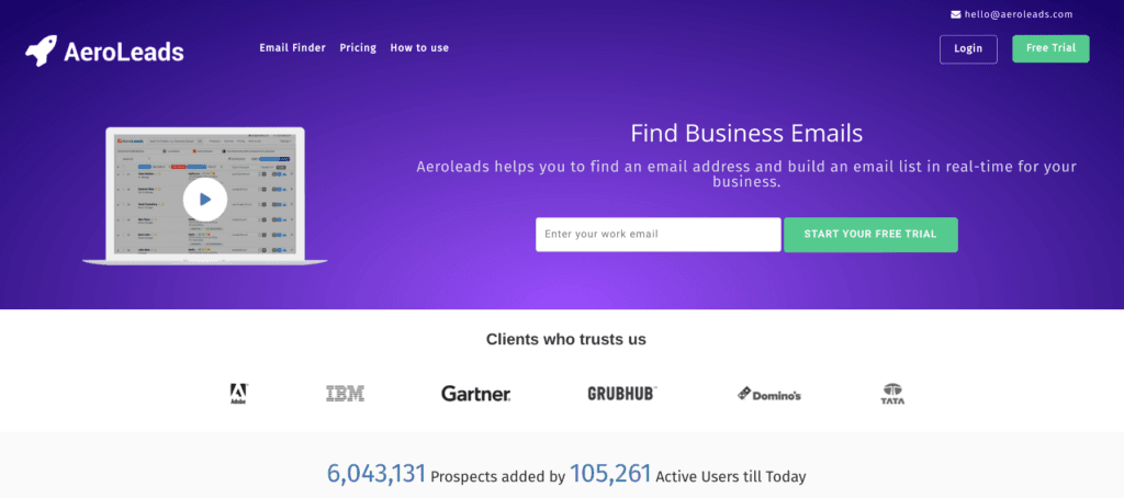 AeroLeads homepage