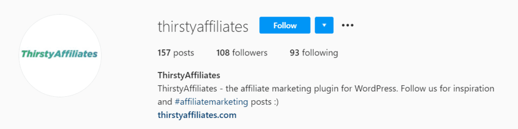 Link da biografia do Instagram da Thirsty Affiliates 