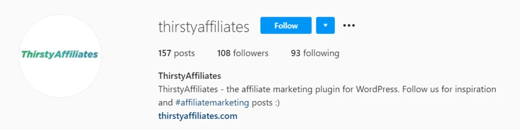 Link da biografia do Instagram da Thirsty Affiliates 