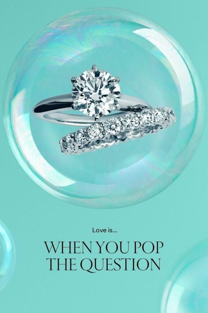 Tiffany advertising featuring its trademark blue in the background.