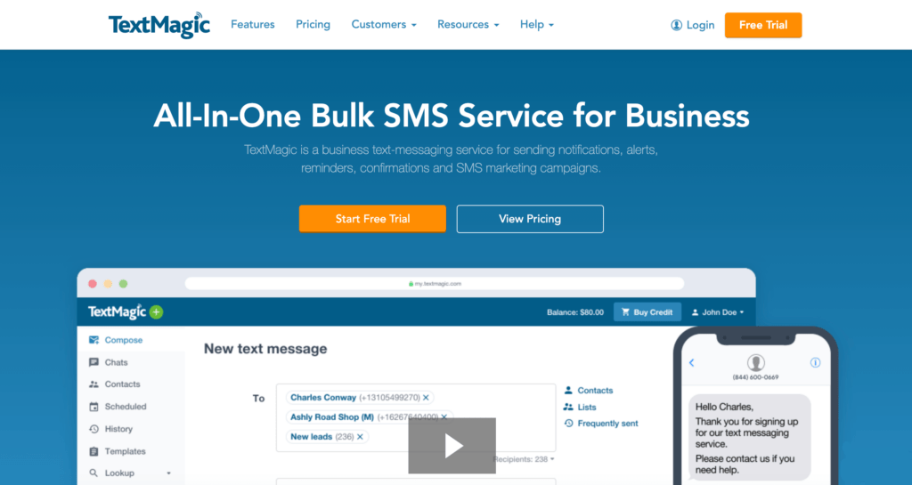 The TextMagic SMS marketing app. 