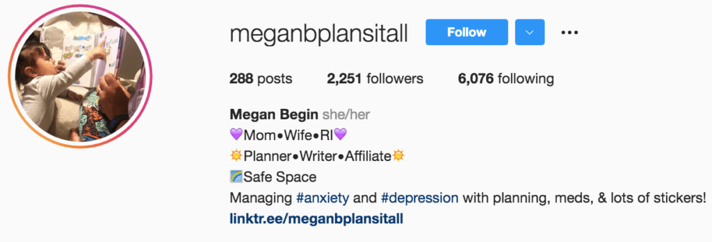 Instagram profile with optimized bio.