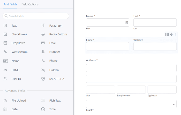 Um exemplo do back-end do Formidable Forms.