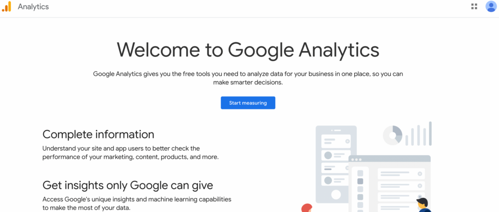 Google Analytics homepage.