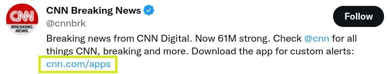 Um exemplo de um URL encurtado no Twitter.