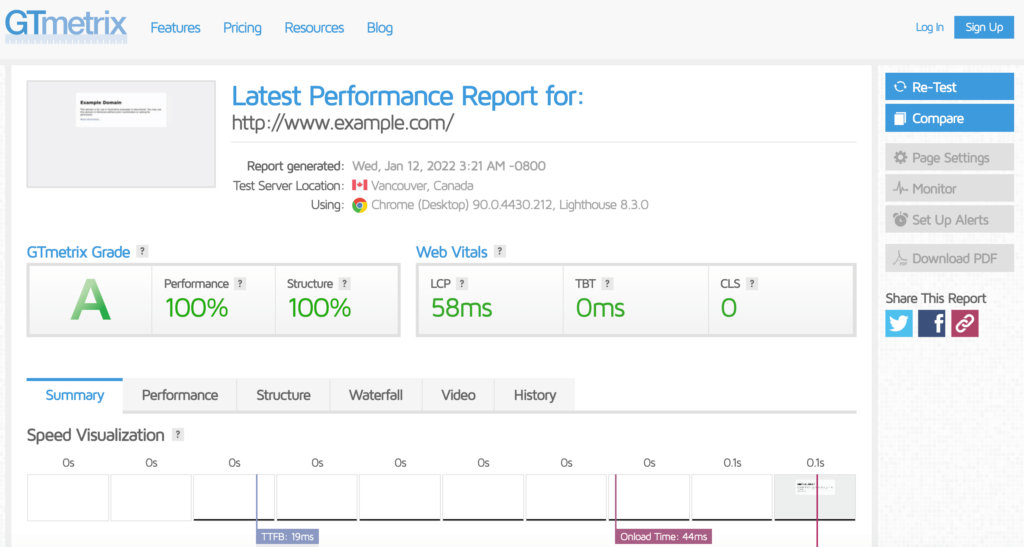 The GTmetrix performance monitoring tool. 