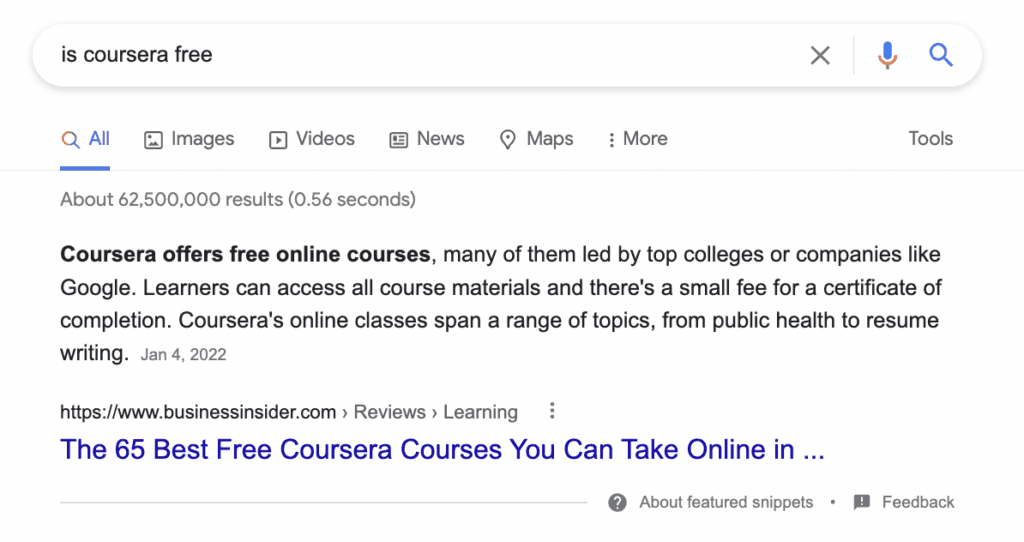 google's featured snippet preview