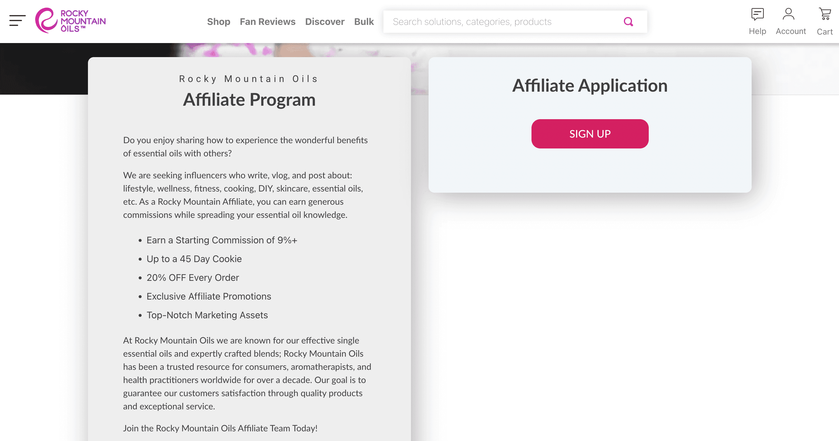 An essential oil affiliate application.