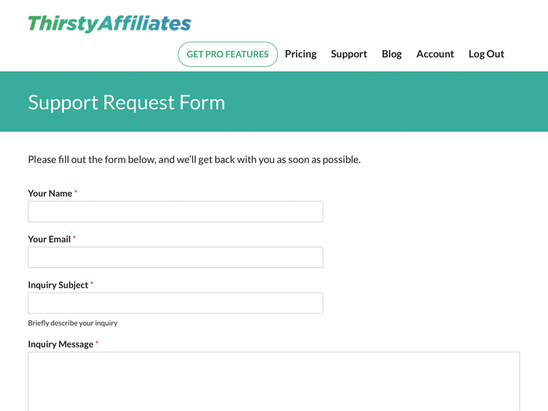 ThirstyAffiliates Support Request Form