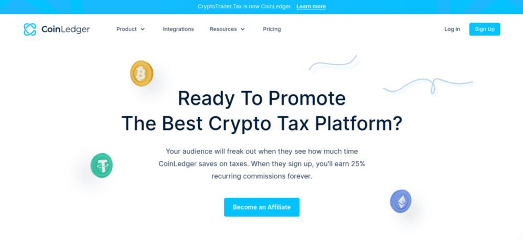 O site de afiliados de criptografia CoinLedger. 