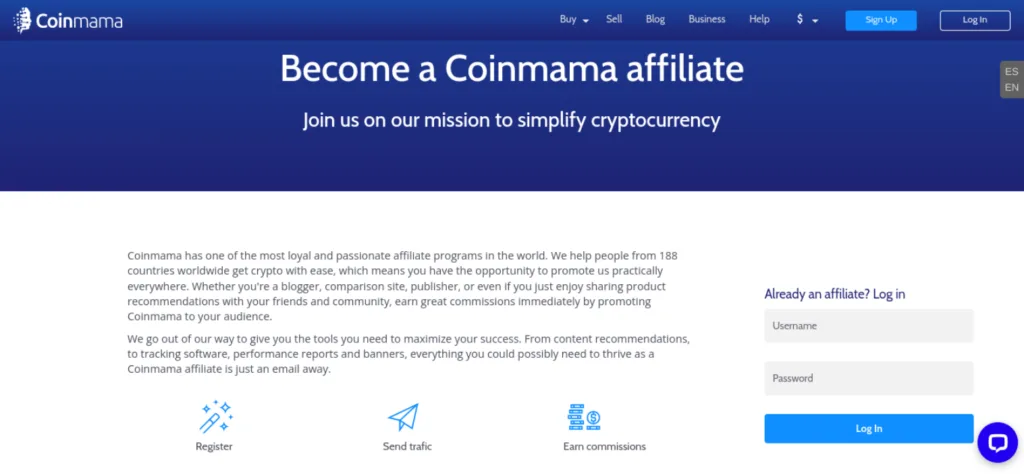 O programa de afiliados da Coinmama.