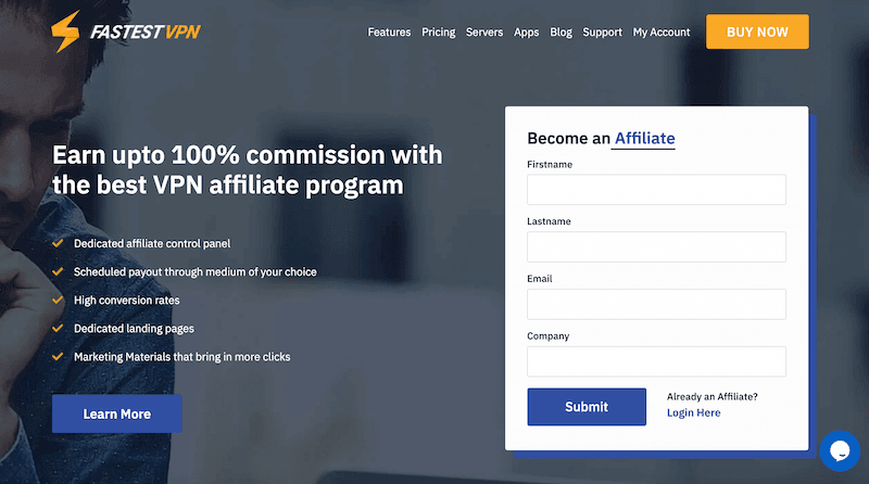 The FastestVPN affiliate program homepage. 