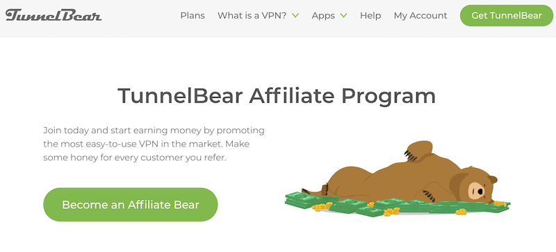 Die Homepage des TunnelBear-Partnerprogramms. 