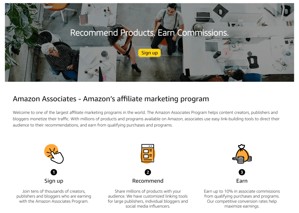 Página de inicio de Amazon Associates