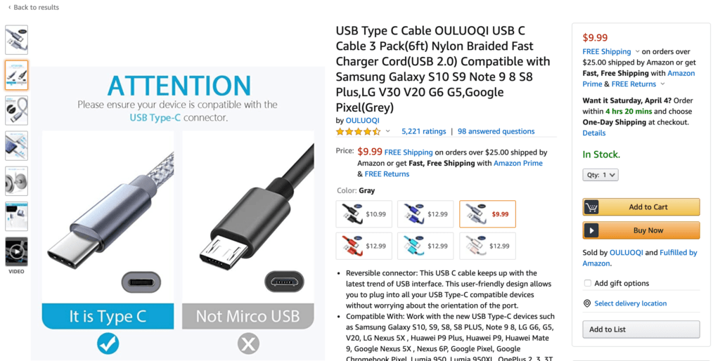A product image showing an up-close look at a USB C cable.