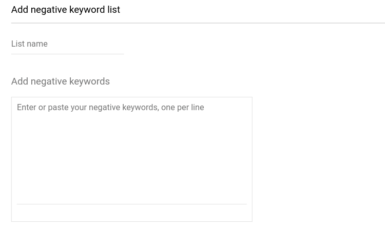 Name and add negative keywords list