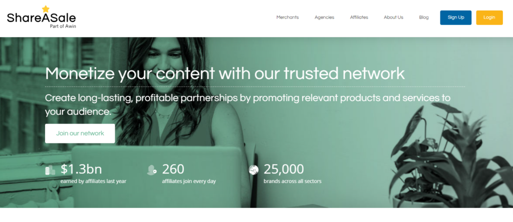 ShareASale affiliate marketing homepage