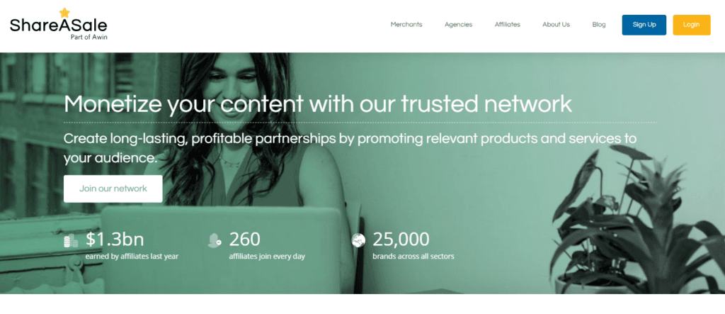 Homepage des ShareASale-Partnernetzwerks