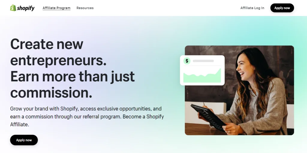 Página de inicio de marketing de afiliación de Shopify