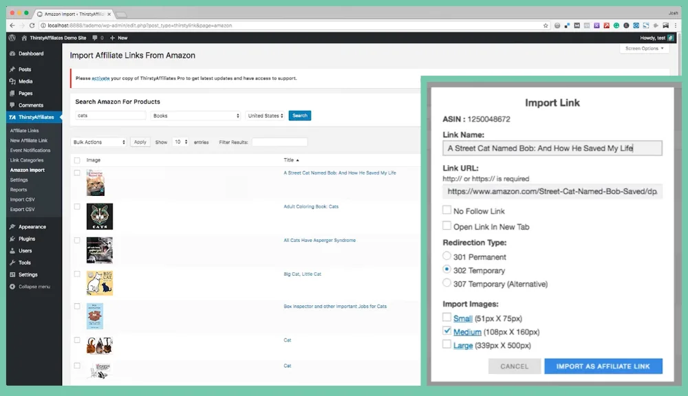 ThirstyAffiliates Amazon Link Importer