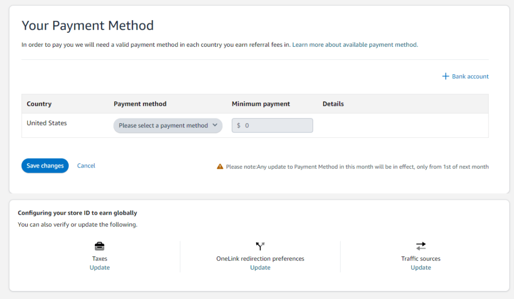 Amazon Associates payment methods 