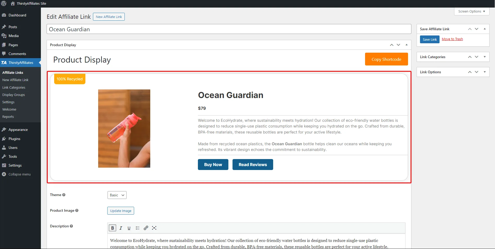 Edit Affiliate Link Ocean Guardian ThirstyAffiliates Site WordPress - 2024-01-08 at 82042 AM | ThirstyAffiliates Product Displays Preview