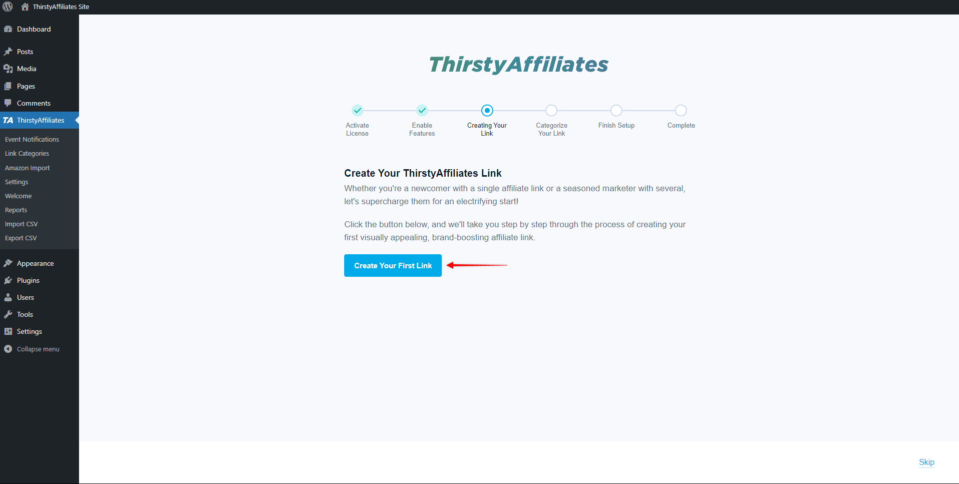 ThirstyAffiliates - Create Your First Link