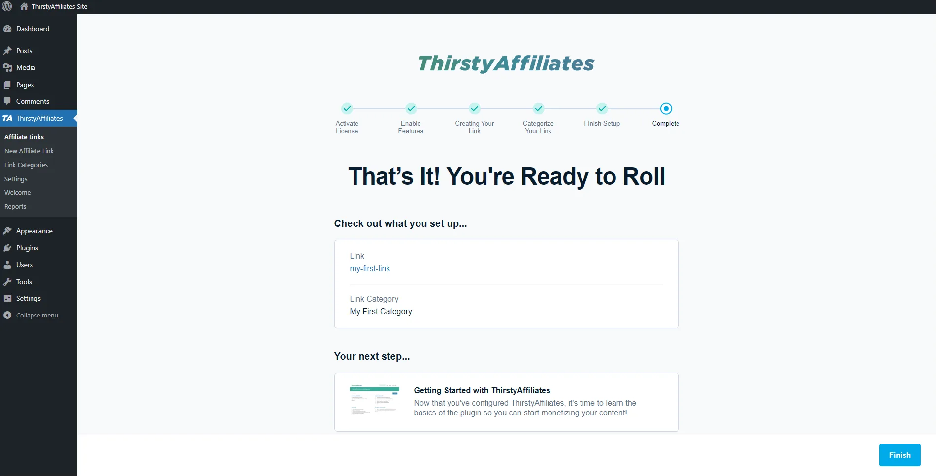 ThirstyAffiliates - Einrichtung abgeschlossen