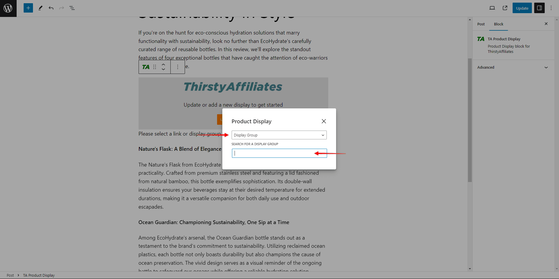 Insert a Product Display Group via Block