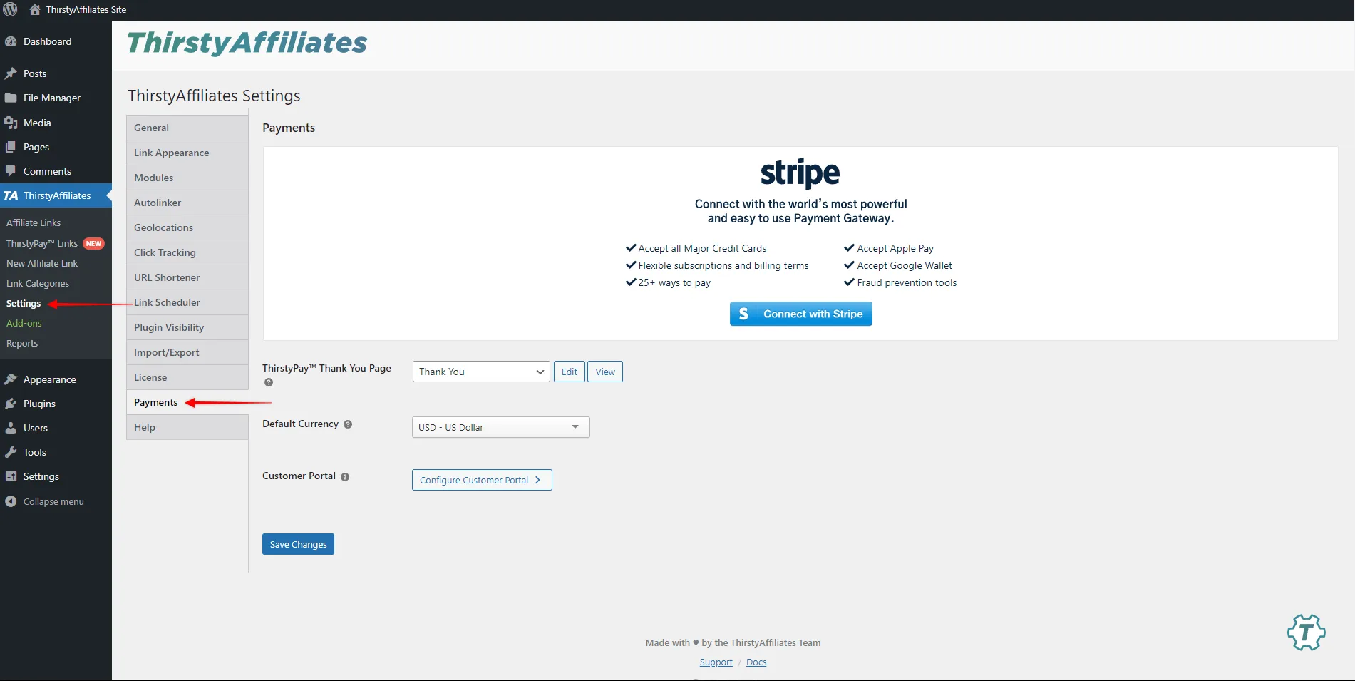 ThirstyPay - Payments Settings