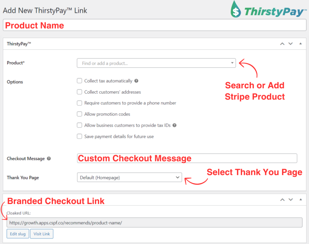 How to create a ThirstyPay™ link explained 