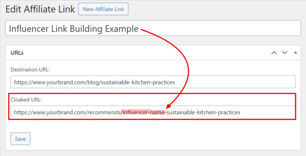 Affiliate-Link-Influencer-Link-Building-Beispiel bearbeiten | ThirstyAffiliates