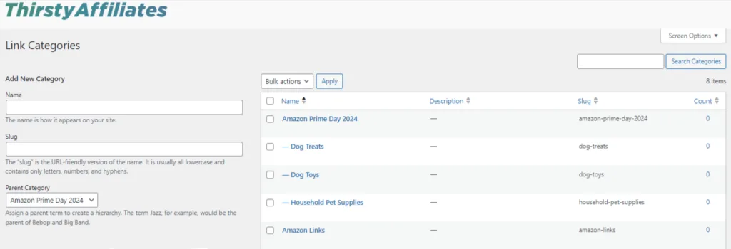 Configure as categorias de links do Amazon Prime Day com o ThirstyAffiliates 