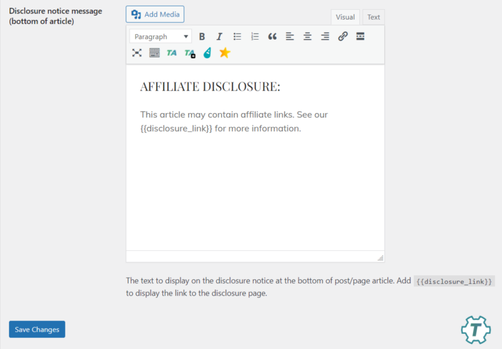 Customize Affiliate Disclosure in ThirstyAffiliates 